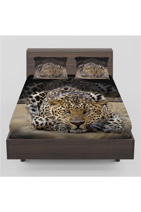Osso Halı Vahşi Leopar Hayvanlı Desenli Lastikli Çift Kişilik Lastikli Çarşaf Takımı 160x200cm