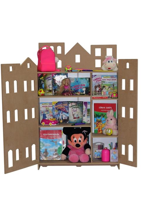 madelloon Çocuk Oyuncak Bebek Evi Oda Montessori Yatak Yanı Kitaplık Raf Dekoratif Hediyelik Oyuncak Dolabı