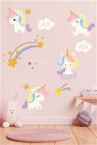 Dekor Loft Gökkuşağı Unicorn Bulutlu Çocuk Odası Sticker