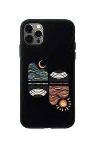 mooodcase Iphone 12 Pro Max Uyumlu Sunset Wave Premium Silikonlu Siyah Telefon Kılıfı