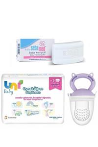 Uni Baby Islak Bebek Havlusu 3 Lü Set+parabensiz Bebek Sabunu 100 Gr+meyve Süzgeci Mor