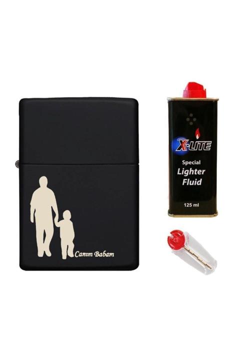 Atomic Benzinli Çakmak Seti Ym Siyah Canım Babam