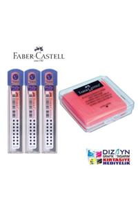 Faber Castell 3 adet 07 75 ml Min Ve 1 Adet Pembe Hamur Silgi Set