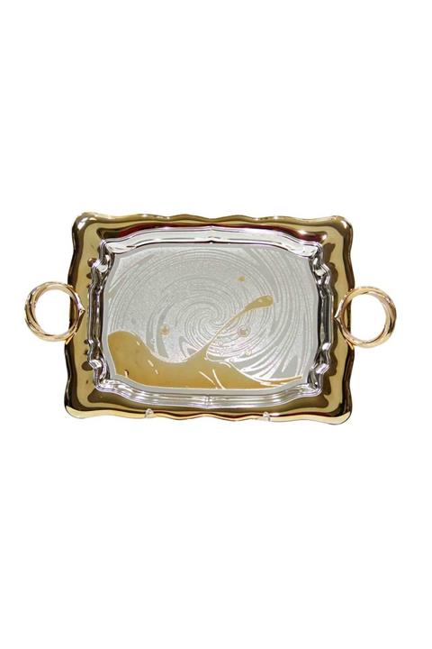 Gardenonya Dekoratif Altın Tepsi Dikdörtgen 45x26 Söz Ve Nişan Tepsisi