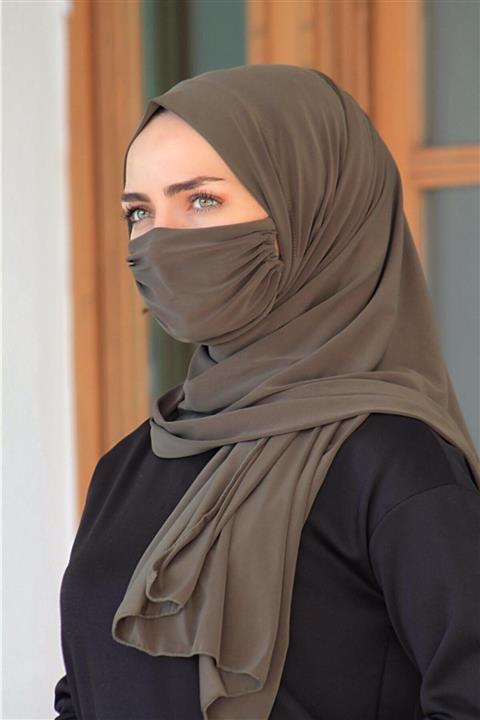 Sahra Şal Dünyası Maskeli Hazır Şal Haki