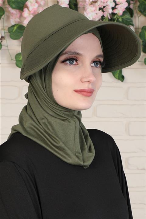 Ayşe Tasarım Vizör Şapkalı Bone Haki