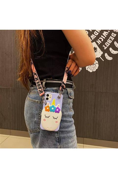 craftcase Xiaomi Redmi Note 8 Pro Uyumlu Cüzdanlı Askılı Sevimli Maskotlu Soft Silikon Kapak