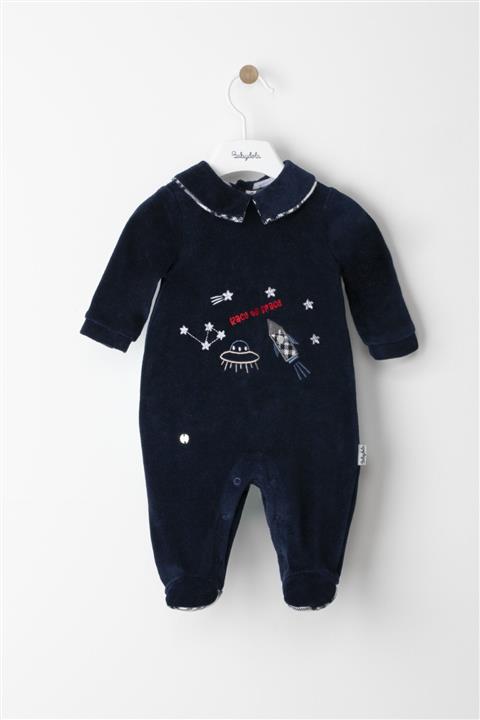 Babydola Pamuklu Erkek Bebek Füze Nakışlı Bebe Yaka Patikli Tulum