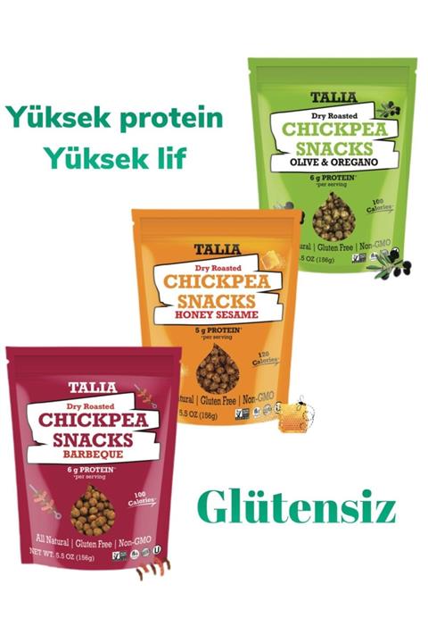 Talia Snacks Sağlıklı Atıştırmalık, Vegan, Glutensiz (156GR 3'LÜ PAKET) Barbekülü, Zeytin Kekikli, Ballı Susamlı