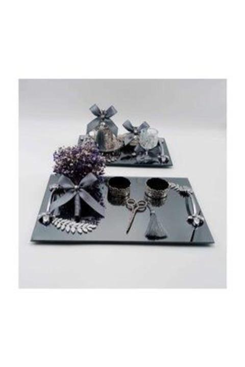 Aker Hediyelik Yaprak Yüzük Tepsisi Damat Kahvesi Set 2 Li Set Tepsi Yaprak Gümüüş