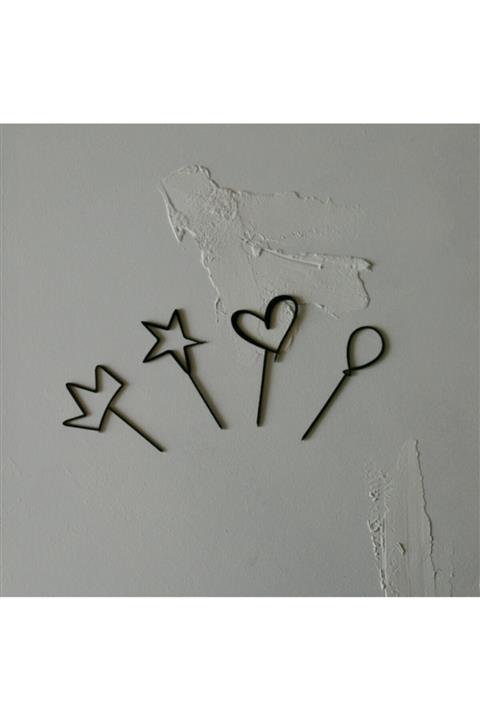 Pembe Kaktüs Siyah Renkli 4'lü Pasta Süsü Seti