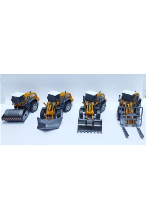 Brother Toys Metal Aksamlı 4'lü Iş Makinaları Seti (silindir,kar Küreyici,kepçe,forklift)