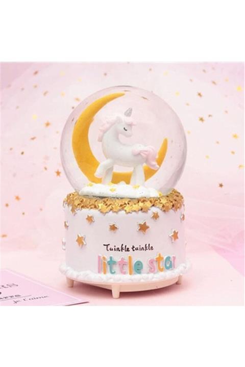 burberk Işıklı Ve Müzikli Unicorn Moon Orta Boy Kar Küresi