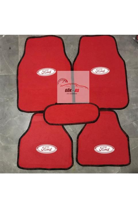 Universal Ford Logolu Kırmızı Halı Paspas Çift Kat