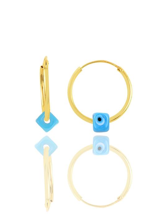 Söğütlü Silver Gümüş Altın Yaldızlı Nazarlı Turkuaz Halka Küpe