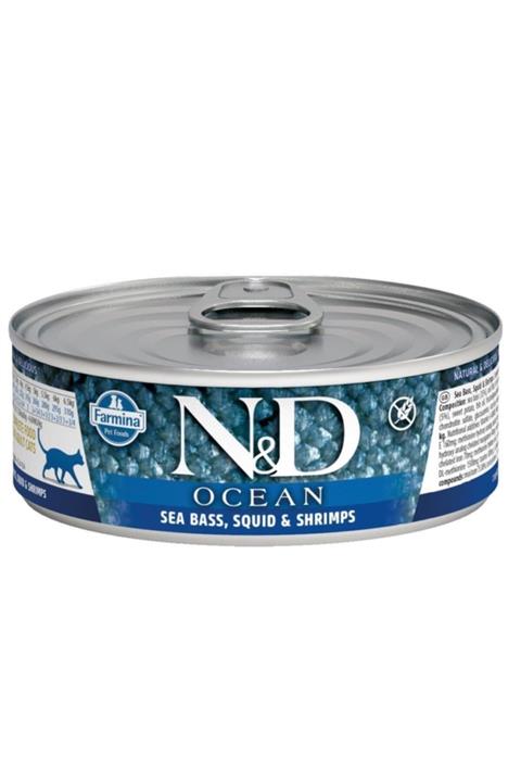N&D Ocean Levrek & Murekkep B.& Karides Kedi Konservesi 80 Gr