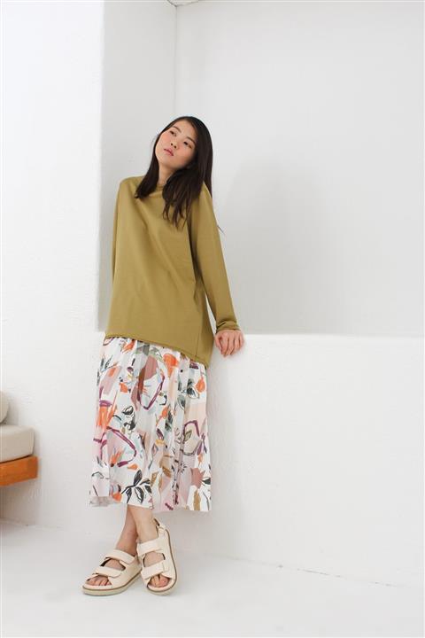 ALLDAY Lila-yeşil Desenli Piliseli Etek