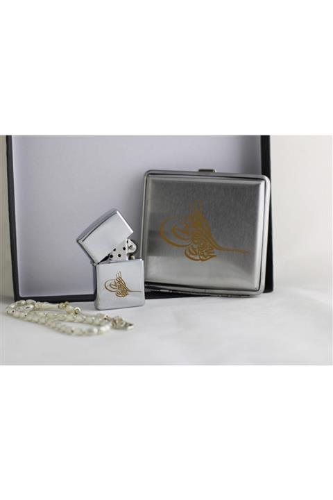 Hobi Tuning Sigara Tabakası Çakmak Ve Tesbih Seti Tuğra Desenli