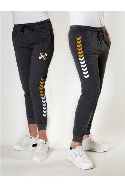 EX SPORT İMALAT TOPTAN SPOR GİYİM Ex Sport Antrasit Ok Baskılı Fermuarlı Eşofman Altı