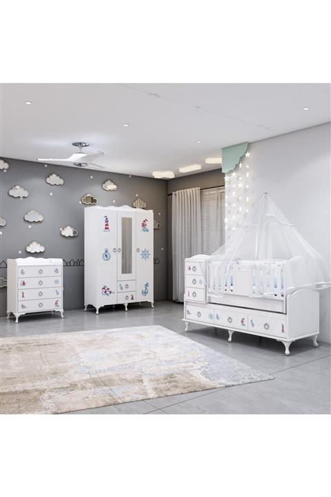 Garaj Home Elfin Denizci Büyünen Asansörlü Bebek Odası Takımı - Yatak Ve Uyku Seti Kombinli Uyku Seti Krem
