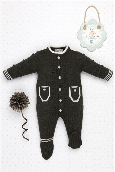 Babydola Erkek Bebek Triko Düğmeli Kalın Patikli Tulum