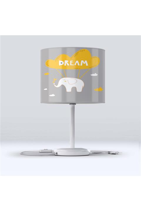 Else Halı Sarı Beyaz Gri Sevimli Fil Desenli Çocuk Odası Abajur