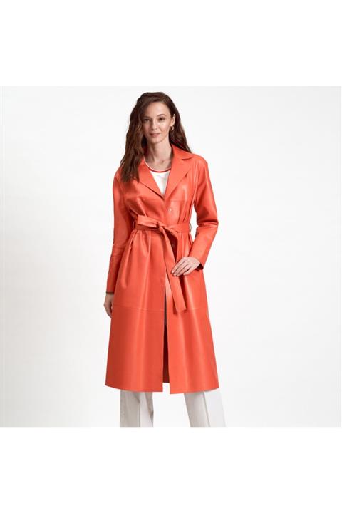 Desa Aziza Kadın Deri Uzun Trençkot