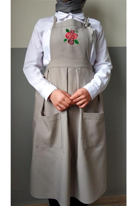 LAMEL Design Gül Nakışlı Gri Vintage Önlük