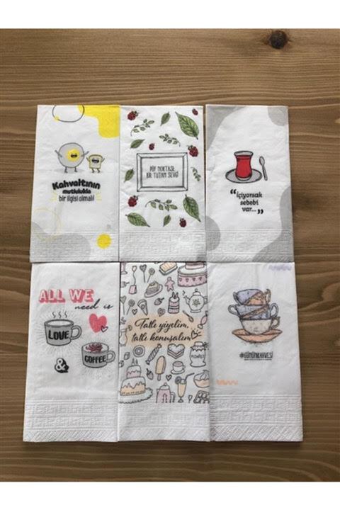 Melinda Store Baskılı Konuşan Dekor Peçete (kahvaltı-püff Noktası-çay-love Coffe-tatlı-günün Kahve )