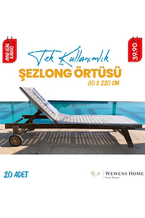 Wewens Home Design Şezlong Örtüsü 20'ıi Paketli Lastikli Tek Kullanımlık 80x220