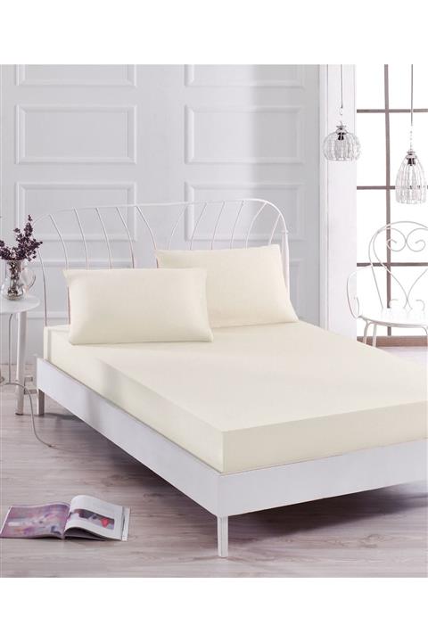 ZBAHOME Lastikli Penye Çarşaf Battal Boy Pamuklu Krem