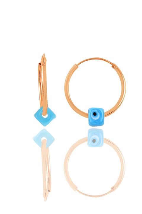 Söğütlü Silver Gümüş Rose Nazarlı Turkuaz Halka Küpe