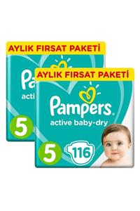 Prima Pampers Bebek Bezi Aktif Bebek Aylık Junior 5 Beden 116 Adet x 2 Paket