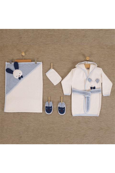 Gaye Bebe Tavşan 5 Parça Bornoz Seti Mavi