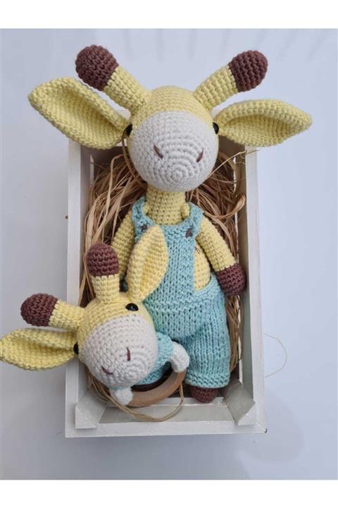 Dudo Baby Zürafa Uyku Arkadaşı Amigurumi Organik Oyuncak Ve Çıngırak Bebek Hediyelik Set
