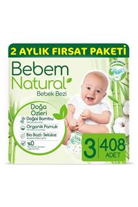 Bebem Natural Bebek Bezi 3 Beden Midi Aylık Fırsat Paketi 408 Adet