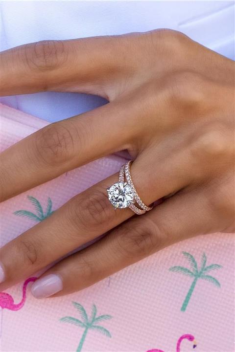 Crystal Diamond Zirconia Labaratuvar Pırlantası 3 Carat Tektaş & 0.45 Ct Tamtur Yüzük Kombin