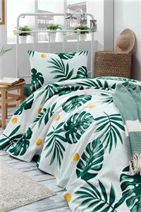 Ev & Ev Home Tek Kişilik Baskılı Pike Takımı Monstera Yeşil