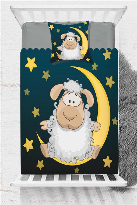 Else Mavi Gökyüzü Sarı Yıldızlar Kuzulu Çocuk Bebek Yatak Örtüsü - 140x220cm