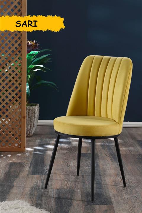 MYMASSA Gold Sandalye Sarı - Metal Siyah Ayaklı