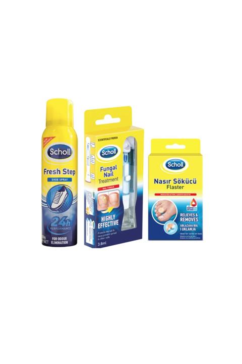 Scholl Nasır Sökücü Flaster 8 Bant + Tırnak Mantarı Giderici Kit +terleme Önleyici Ayakkabı Spreyi 150 ml