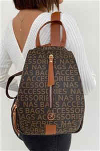 Nas Bag Kadın Kahve Renk Düz Yazılı Model Sırt Çantası