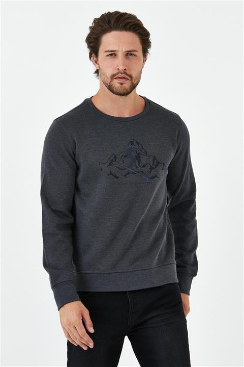 ENQUE Erkek Baskılı Bisiklet Yaka Sweat Antrasit