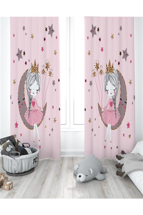 EVPANYA Pembe Aydaki Prenses Lightout Saten Fon Perde ( Tek Kanat )