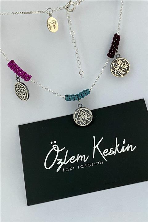 ÖZLEM KESKİN TAKI TASARIMI Sevgi , Güç, Şans Mandalası Ince Zincirli Gümüş Halhal