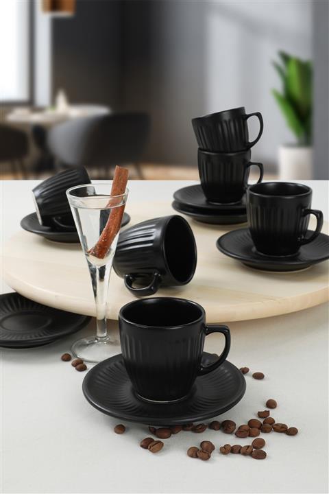Keramika Mat Siyah Magic Line Kahve Takımı 12 Parça 6 Kişilik