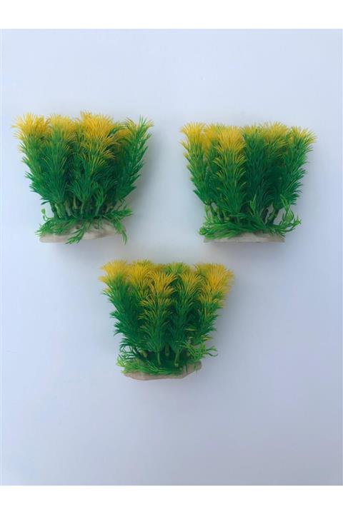 NATUREL Color Plastik Akvaryum Bitkisi Yeşil-sarı 12 Cm (3 Adet)