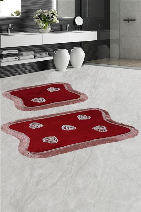 Bonny Home Kalp Dantelli Bordo 2'li Banyo Paspası Seti Kaymaz Tabanlı Çeyizlik Klozet Takımı