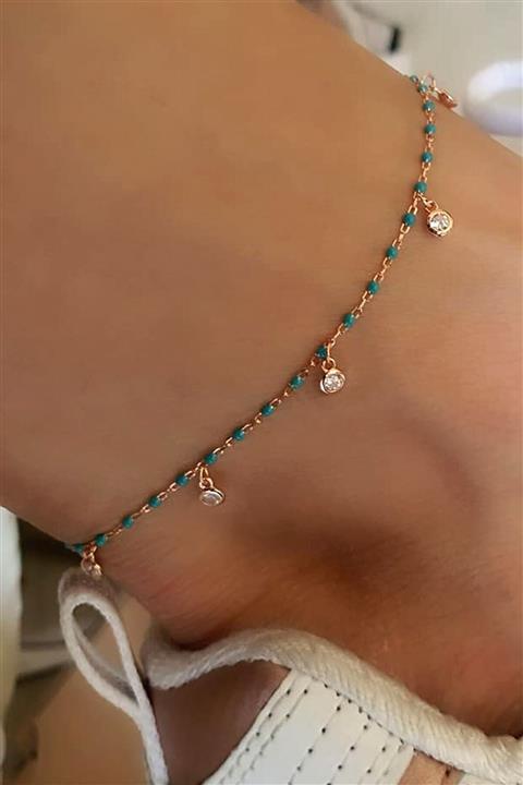 OSESHOP Zinciri Mine Zirkon Taş Detaylı Gümüş Rose Trend Halhal