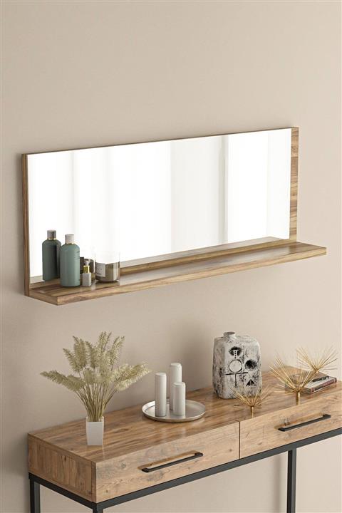 bluecape Corner 80x30cm Ceviz Raflı Dresuar Hol Koridor Duvar Salon Banyo Wc Ofis Çocuk Yatak Odası Boy Ayna
